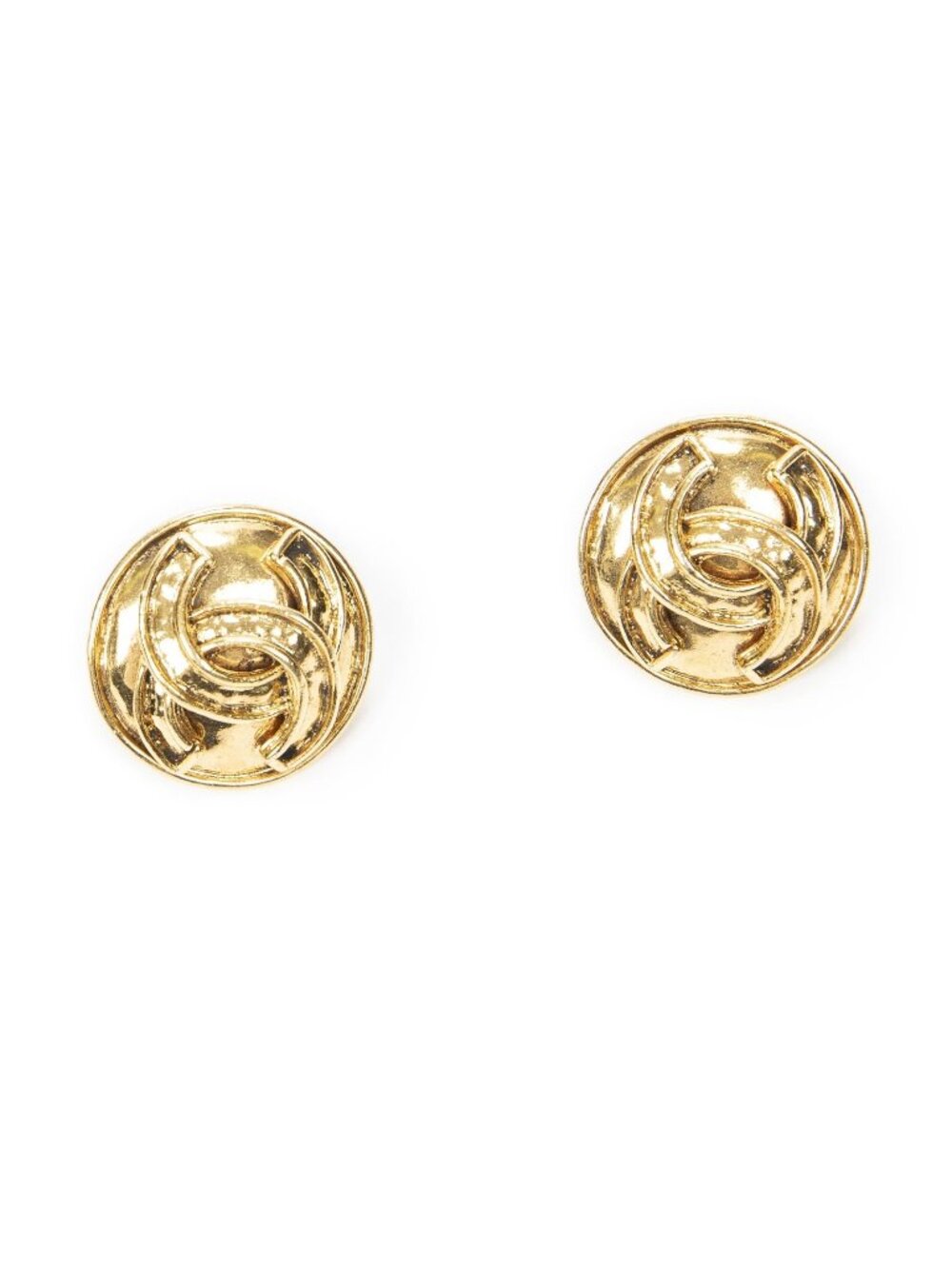 Chanel CC Logo Round Clip-On Earrings Gold Plated